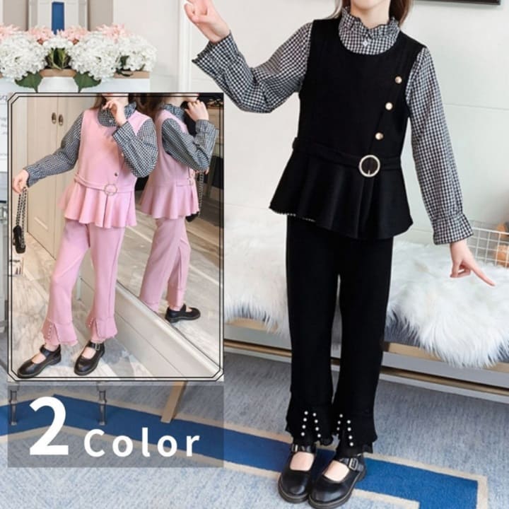 セットアップ キッズ 女の子 パンツスーツ ブラウス ベストチュニック ロングパンツ 3点セット フォーマル スーツ 小学生 韓国 おしゃれ 13469
