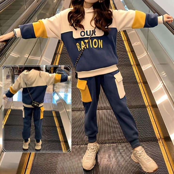 セットアップ キッズ 女の子 ロゴ パーカー スウェットパンツ 長袖プルオーバー 前ポケット ロングパンツ カジュアル ダンス 小学生 韓国 おしゃれ 1347...