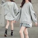 トレーナー キッズ 女の子 ロゴ プルオーバー バック クロス デザイン バック ロゴ おしゃれ 秋春 韓国 13956