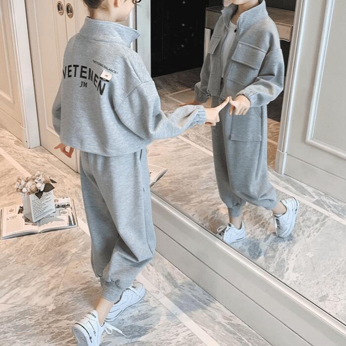 小学生 セットアップ キッズ スウェットジャケット ロングパンツ 子供服 おしゃれ 女の子 レジャー カジュアル 12811