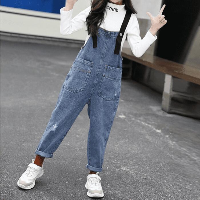 キッズ デニム サロペット オーバーオール ロングパンツ 子供服 小学生 おしゃれ ...