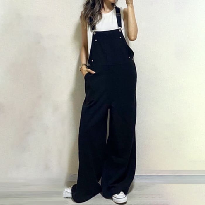 サロペット パンツ レディース ボトムス フルワイド ロングパンツ 体型カバー 大人服 12835