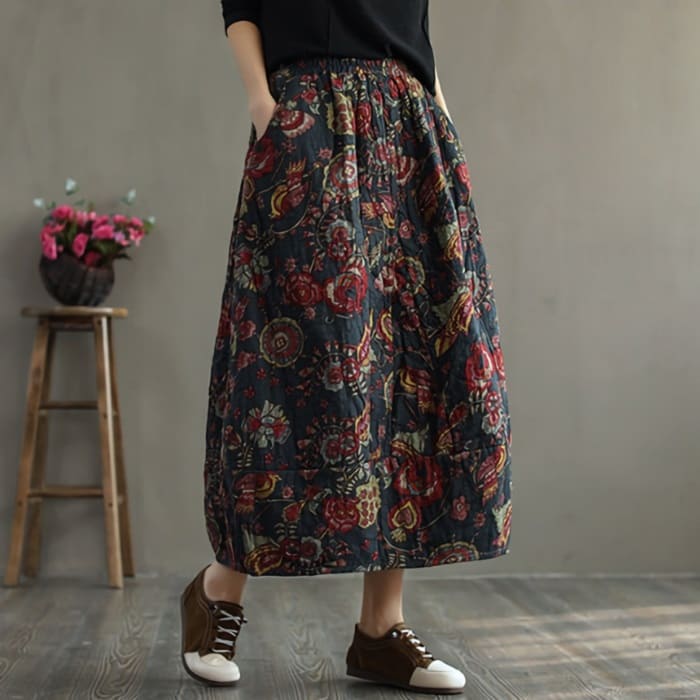 バルーン スカート レディース ボトムス フラワープリント 春 秋 冬 おしゃれ ゆったり 40代 50代 60代 ママ 服 母 シニア 体型カバー 12889