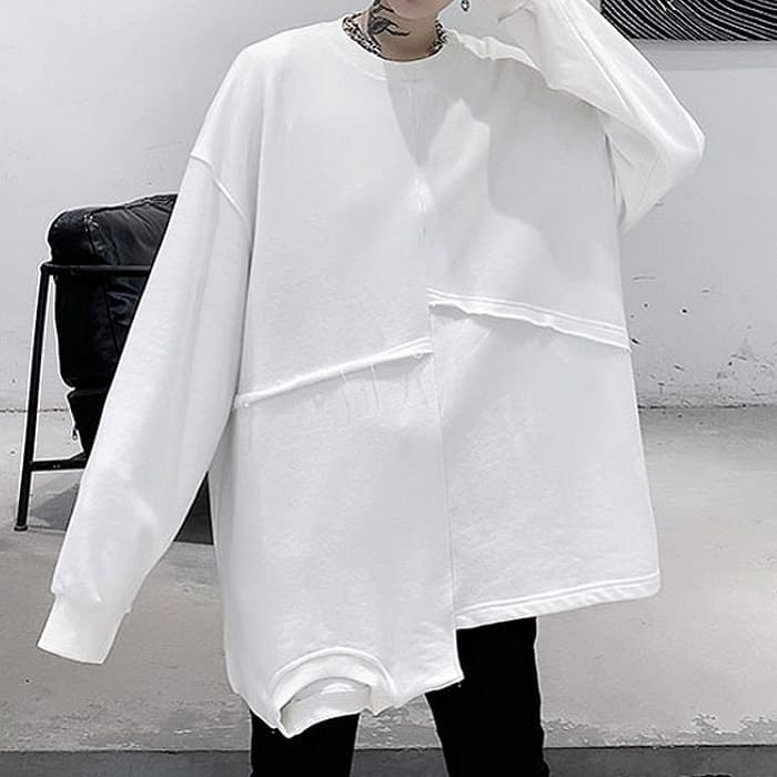 Sweat - 長袖 ビッグ トレーナー 不規則 長T シャツ メンズ ルーズ トップス カジュアル 韓国 12944