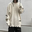 韓国 ファッション メンズ セーター ラウンドネック リブ ダメージ ニット 13375