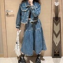小学生 セットアップ キッズ デニム ジャケット スカート 2点セット 春秋 長袖 ツーピース 通学 カジュアル ガーリー ダンス 可愛い 韓国 おしゃれ166...