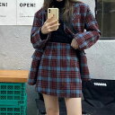 韓国 ウール チェック柄 セットアップ 単品で着回し力 レディース 中学生 高校生 秋冬春 ミニ スカート スーツ ガーリー 通学 レジャー 旅行 10代 20...