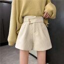 ウエスト デザイン ショートパンツ 秋冬コーデュロイ素材 レディース 中学生 高校生 秋冬春 ボトムス ハイウエスト スタイルアップ ガーリー 通学 レジャー ...