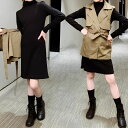 小学生 セットアップ キッズ 女の子 ワンピース 長袖 ベストジャケット 2点セット ハイネック スタイルアップ 秋春 韓国 ダンス カジュアル フォーマル フ...