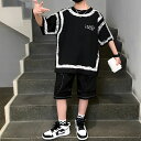 小学生 男の子 セットアップ ダミープリント Tシャツ ハーフパンツ 2点セット 半袖 春夏 パンツスーツ 通学 ダンス ストリート ヒップホップ 韓国 子ども...