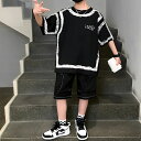 小学生 男の子 セットアップ ダミープリント Tシャツ ハーフパンツ 2点セット 半袖 春夏 パンツスーツ 通学 ダンス ストリート ヒップホップ 韓国 子ども 子供服 キッズ ジュニア ファッション 16374