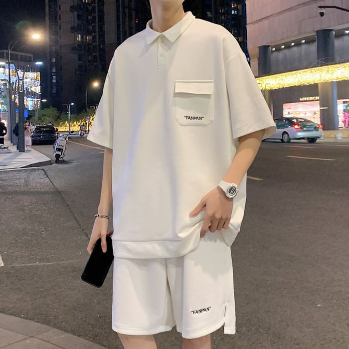 セットアップ メンズ ポロシャツ ハーフパンツ 2点セット 春夏 パンツスーツ 韓国 原宿 ストリート モード カジュアル 高校生 中学生 通学 10代 20代 春秋 ファッション オシャレ 16512