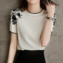袖刺繍 ニット レディース 半袖 春夏 トップス きれいめ 上品 カジュアル 通勤 旅行 女子会 お出かけ 母の日 プレゼント 30代 40代 50代 60代 ...