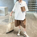 小学生 男の子 セットアップ ロゴ Tシャツ ハーフパンツ 2点セット 半袖 春夏 パンツスーツ 通学 スポーツ ダンス ストリート ヒップホップ 韓国 子ども...