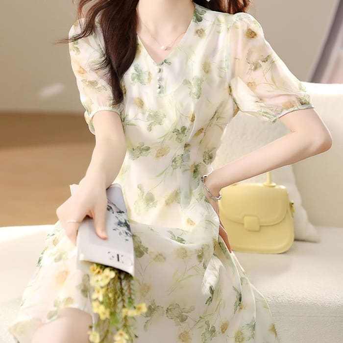 プリント ワンピース レディース フラワー プリント シフォン 半袖 春夏 ワンピース きれいめ 上品 カジュアル 通勤 旅行 女子会 お出かけ 母の日 プレゼント 30代 40代 50代 60代 シニア オシャレ 16992