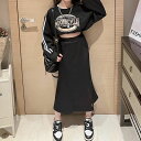 小学生 女の子 セットアップ キッズ クロップド丈 ロゴ トレーナー スカート 2点セット 春秋 長袖 ツーピース 通学 カジュアル ガーリー ダンス 可愛い ...