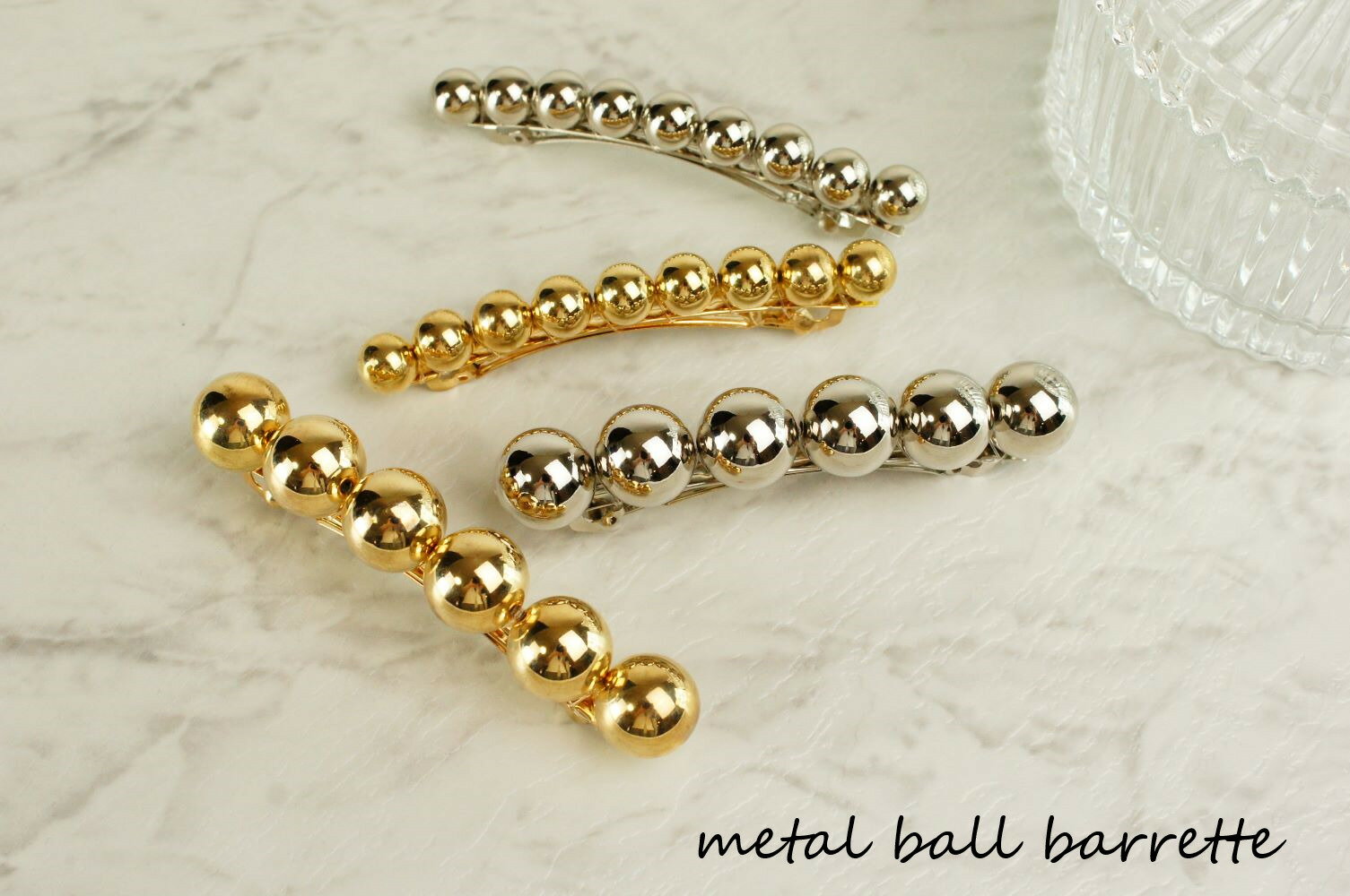 6連メタルボールバレッタヘアクリップ バレッタ ゴールド　シルバー ヘアアクセサリー 大人　トレンド ..