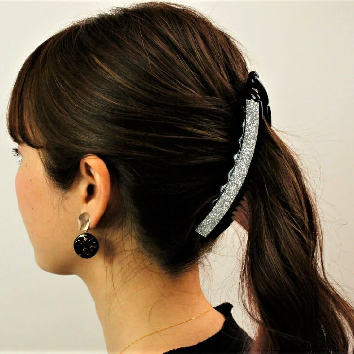 グリッターバナナクリップヘアアクセサリー ヘアアクセ ヘアアレンジまとめ髪 まとめ髪アレンジ バナナクリップヘアクリップ ラメ グリッター 大きめシンプル オフィス 上品 定番ゴールド シルバー 2