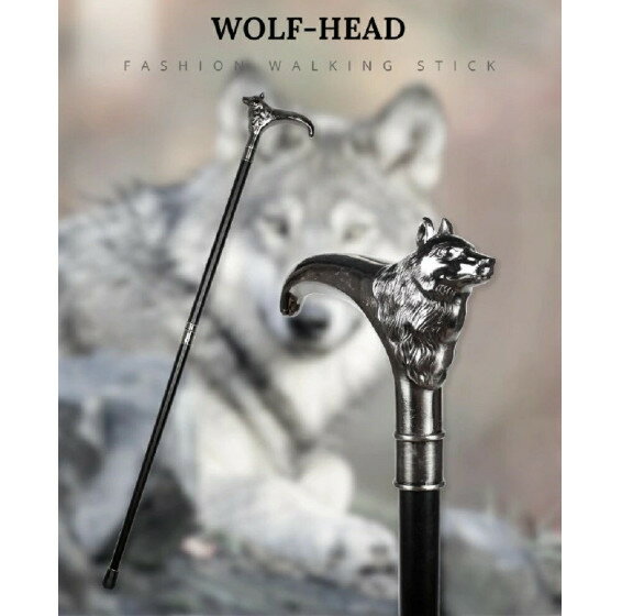杖 ウルフ 狼 つえ ステッキ 折りたたみステッキ 折り畳み コンパクト おしゃれ 高級 男性 女性 金属 シルバー ウォーキングスティック ソリッド ヴィンテージ デザイナー 狼ヘッド アンティークスタイル