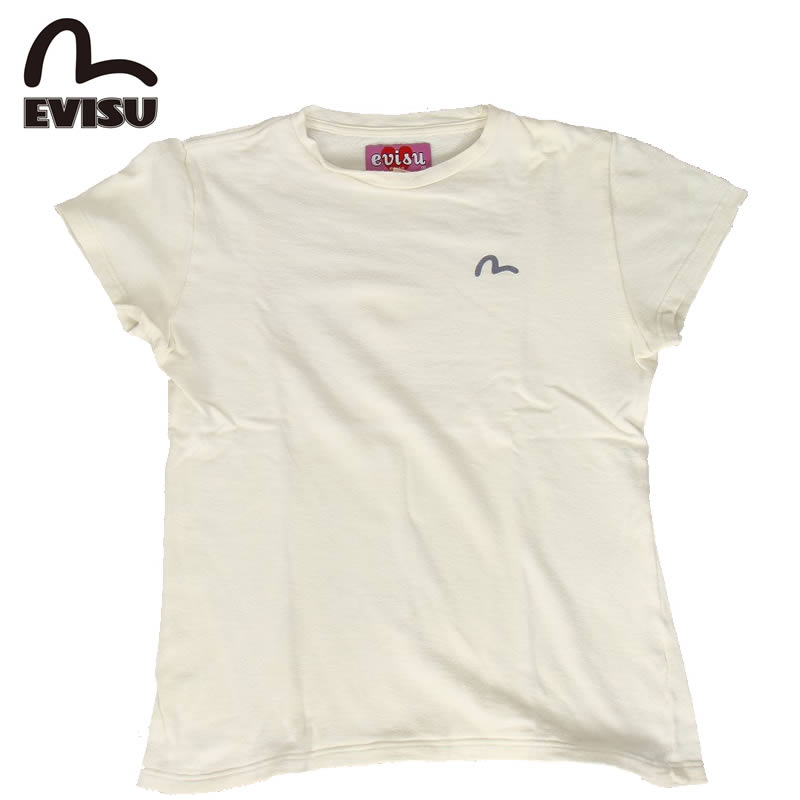 訳あり EVISU エヴィス EVISUDONNA USED 半袖 Tシャツ ワンポイント カモメ バックプリント ホワイト レディース カモメマーク 限定 古着 ユーズド