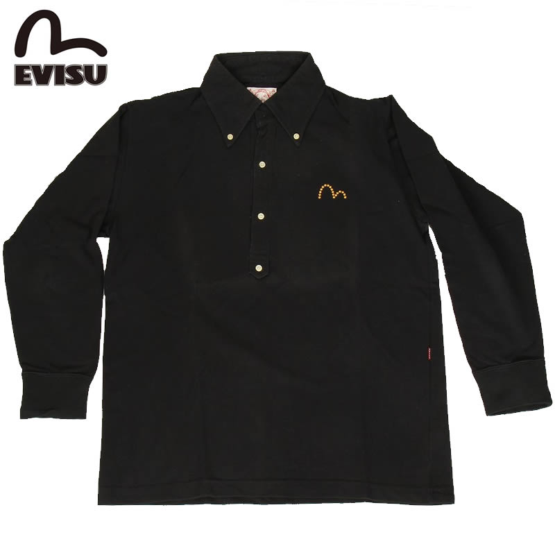 訳あり EVISU エヴィス EVISUJEANS USED 長袖 ポロシャツ 長袖ポロシャツ ワンポイント カモメマーク ロゴ ブラック 限定 古着 ユーズド