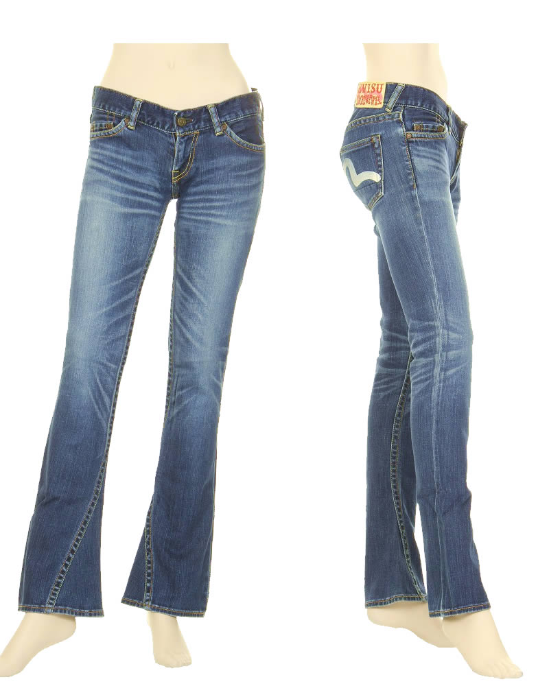 訳あり EVISU エヴィス EVISUJEANS EVISUDONNA USED ブーツカット ジーンズ デニム レディース カモメマーク ピンク 限定 古着 ユーズド