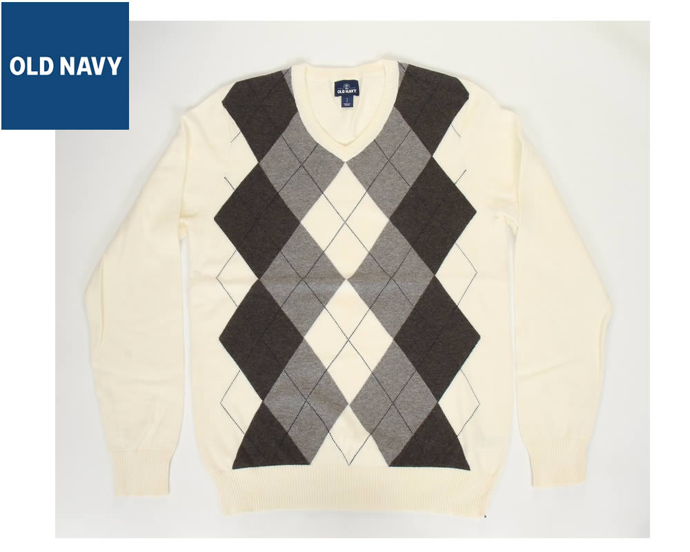 OLD NAVY USED COTTON SWEATER オールドネイビー オールドネービー アーガイル コットンセーター 長袖 綿ニット 編みトップス 3872CC【ユーズド オールド ネイビー アメリカン ニットセーター ケーブル編み お洒落シャツ】