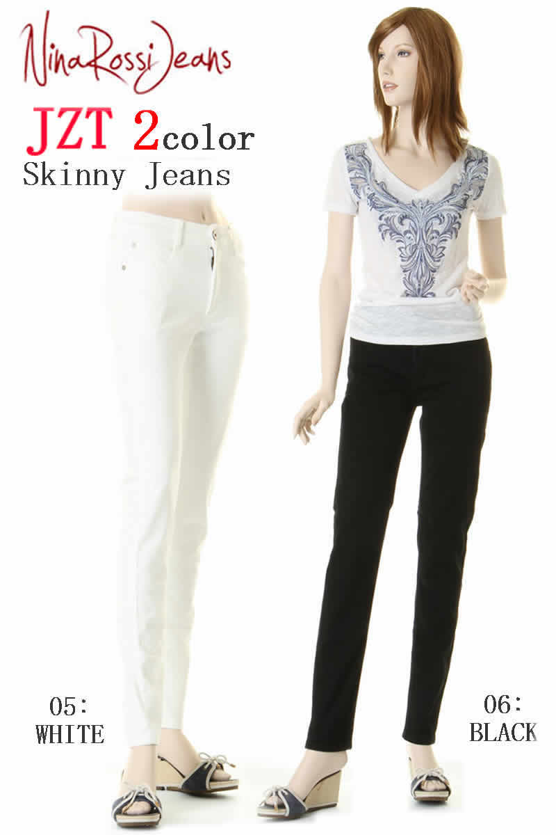 Nina Rossi Jeans ニーナ ロッシ ジーンズ JZT-05-06 WHITE BLACK スキニージーンズ デニム Los Angeles ロサンゼルス 美脚 美尻 脚長 ストレッチ ハイライズ ★;【裾上無料 ホワイト ブラック スタイルアップ カラーデニム パンツ ボトム skinny jeans】