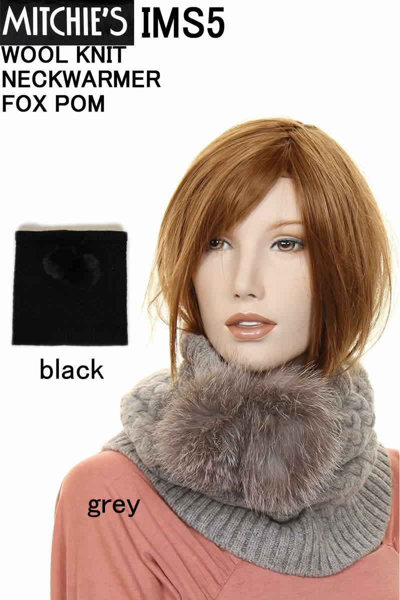 楽天スリーラブMITCHIE'S MATCHINGS ミッチーズ マッチングス WOOL KNIT NECKWARMER-FOX POM IMS5 ウール ニット ネック ウォーマー フォックス ポンポン 首 スヌード ファー きつね 毛皮 カナダ NY ★;【レディース 新品 ニューヨーク 防寒 スキー スノボブラック グレー ウール CANADA】