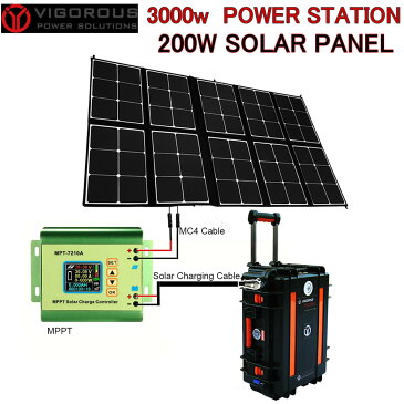 VIGOROUS ビゴロス 3000w POWER STATION & 200W Solar panel ポータブル電源 ソーラーパネル セット商品 携帯用 BLACK アウトドア キャンプ 車中泊 軽量【高評 防災グッズ 非常用電源 大容量 バッテリー 充電器 DC電源 発電機 DIY 撮影 ヴィゴロス ソーラーチャージャー】