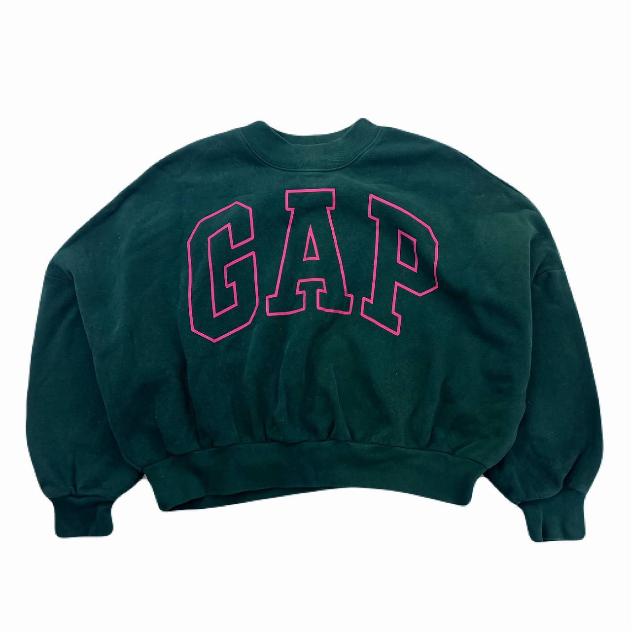 【中古】ギャップ GAP スウェット トレーナー グリーン 緑 フロントロゴ ドルマンスリーブ レディース Lサイズ(4)