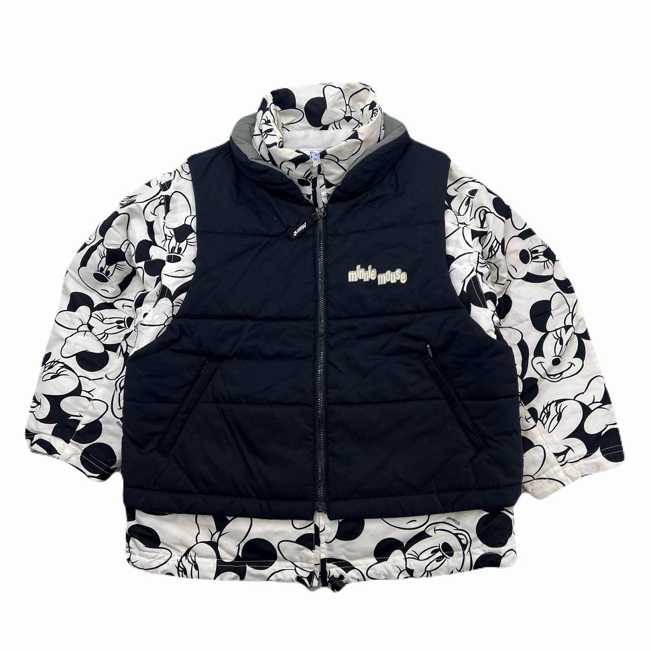 【中古】ミニーマウス スキージャケット キッズ ホワイト ブラック 150cm やや大きめ 子供用 女の子用