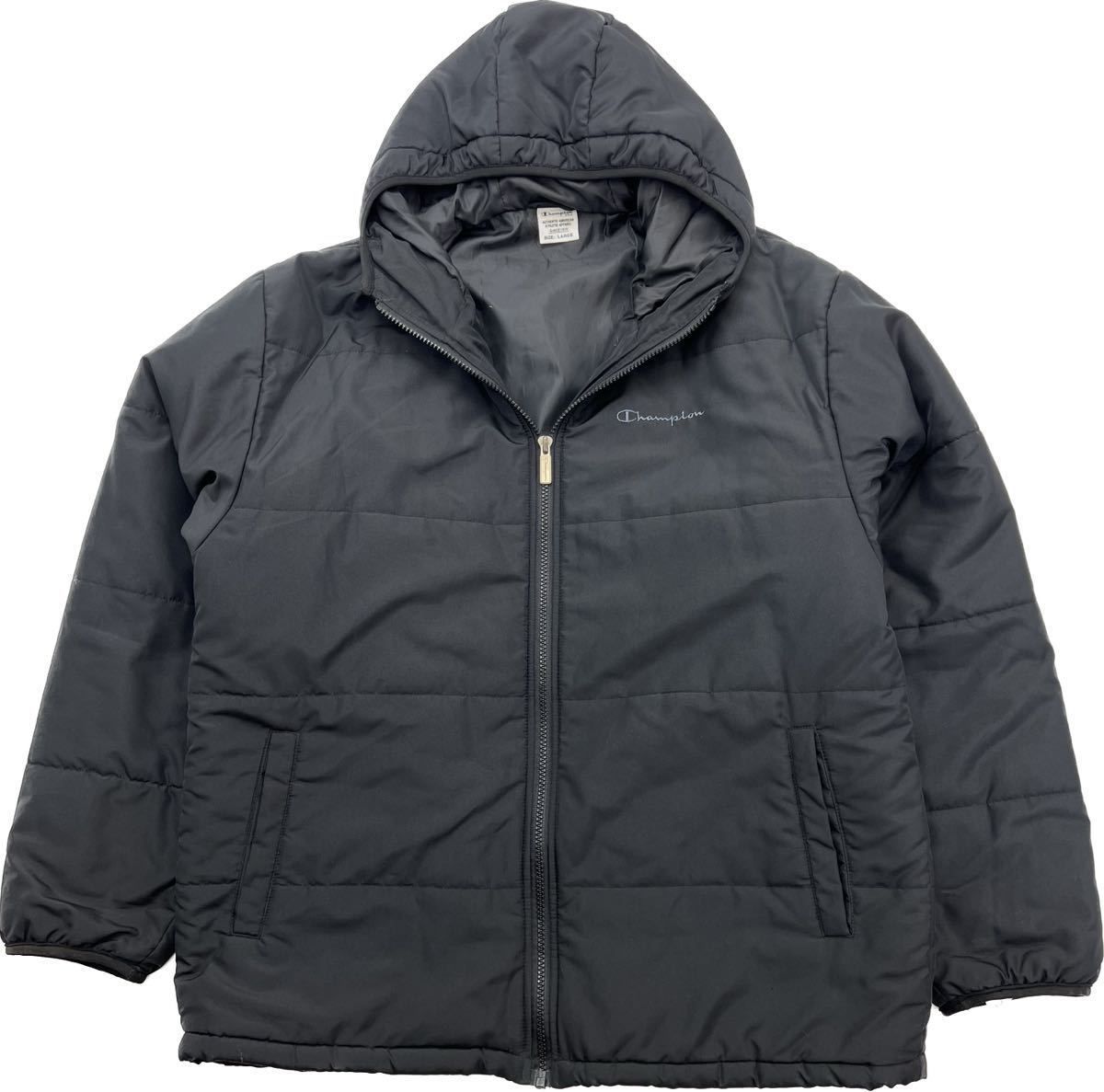 【中古】Champion ☆ ベーシックで着回し◎ 中綿 ジャケット パーカー L ブラック スポーツ ストリート アウトドア キャンプ チャンピオン■BC228