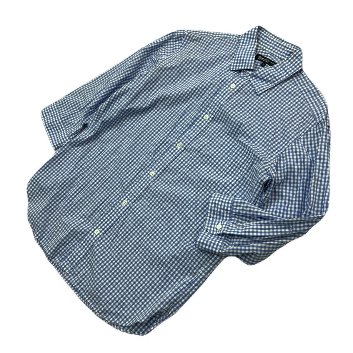 Rakuten - 【中古】BEAUTY＆YOUTH UNITED ARROWS ☆ ユナイテッドアローズ 7分袖 ギンガムチェック シャツ ブルー ホワイト L メンズ 春夏 オンオフ ■BE302