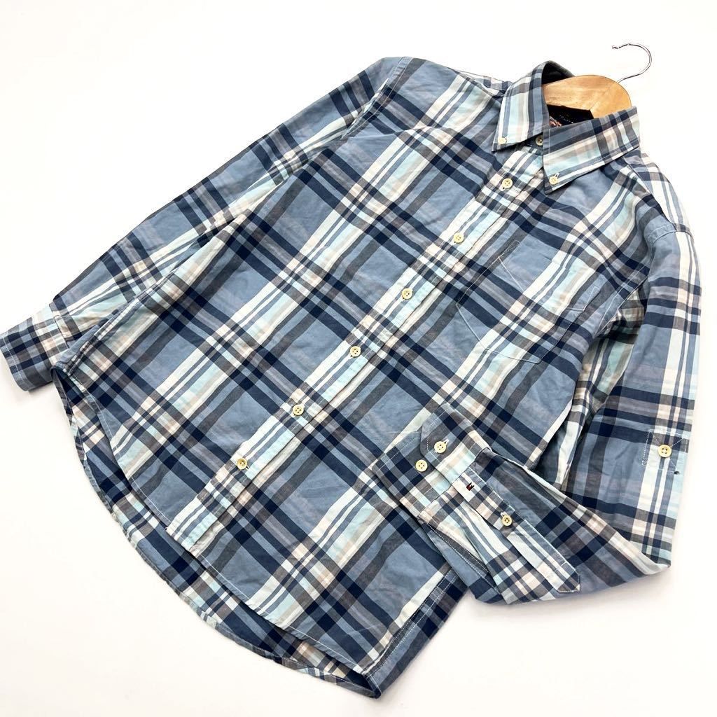 Rakuten - 【中古】トミーヒルフィガー ☆ TOMMY HILFIGER 好感度高い♪ 長袖 シャツ ネルシャツ S ライトブルー ネイビー グレー アメカジ ストリート■BG164