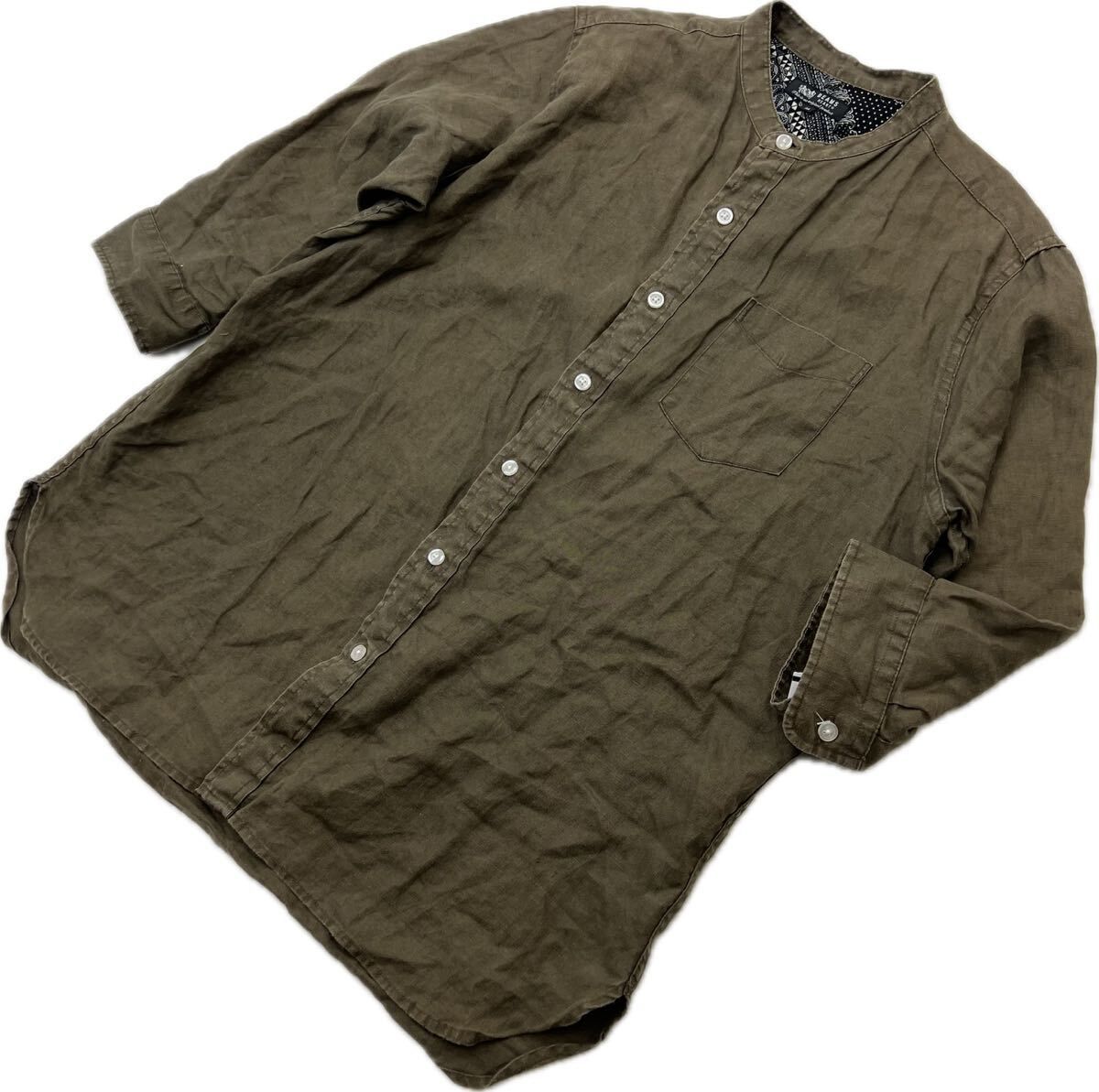 Rakuten - 【中古】BEAMS HEART ☆ 七分袖 ブラウン ノーカラー シャツ M 休日 春夏 リラックス シンプル 大人カジュアル 古着 人気 ビームス ハート■BK158