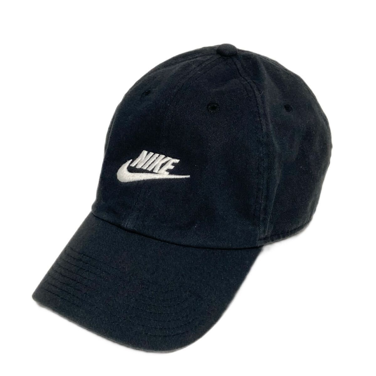【中古】 NIKE ☆ ナイキ ブラック コットン キャップ メンズ ユニセックス 56cm 通年 スポーツ ストリート アウトドア タウンユース 古着■LIBC38