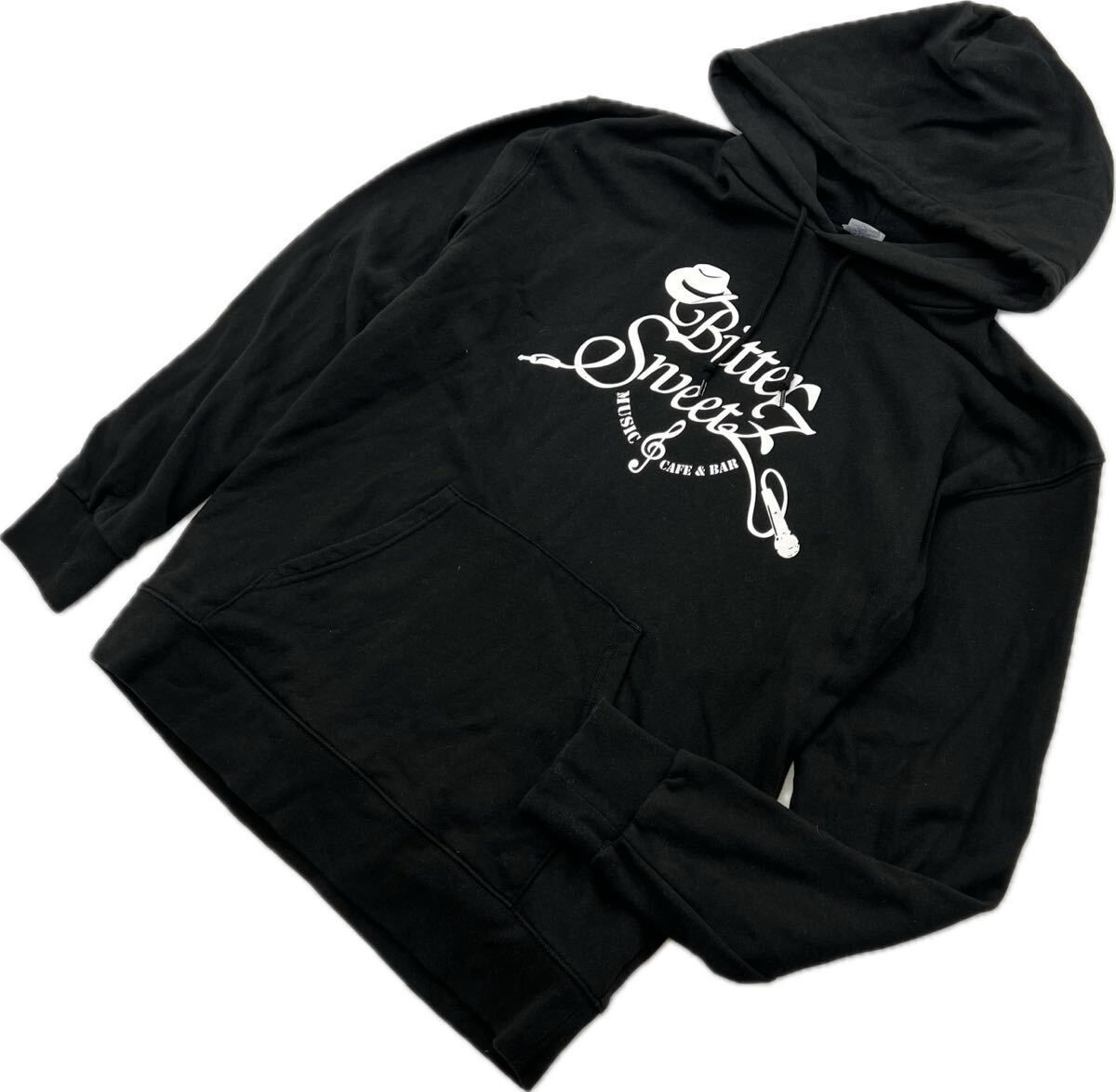 Rakuten - 【中古】Bitter Sweetz ☆ MUSIC CAFE＆BAR スウェット プルオーバー パーカー ブラック XL 愛媛 ビタースイーツ ミュージック カフェ バー■AF304