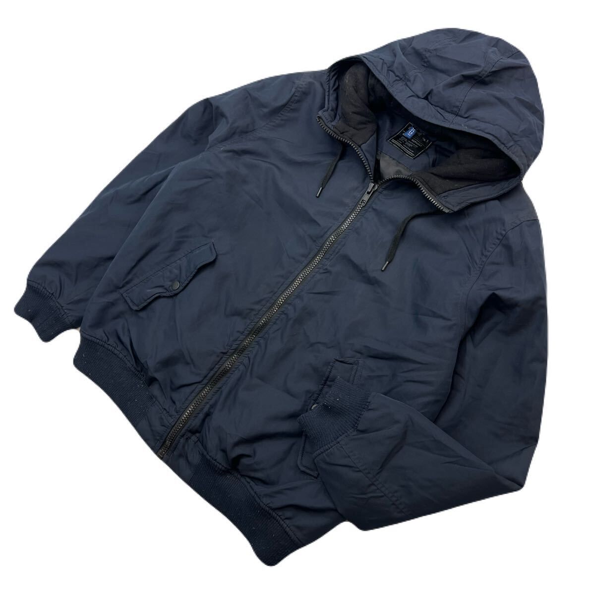 Rakuten - 【中古】H&M エイチアンドエム ネイビー 中綿 ジャケット パーカー ブルゾン M L相当 秋冬 モノトーン キレイめ アメカジ 大人カジュアル ■AF350