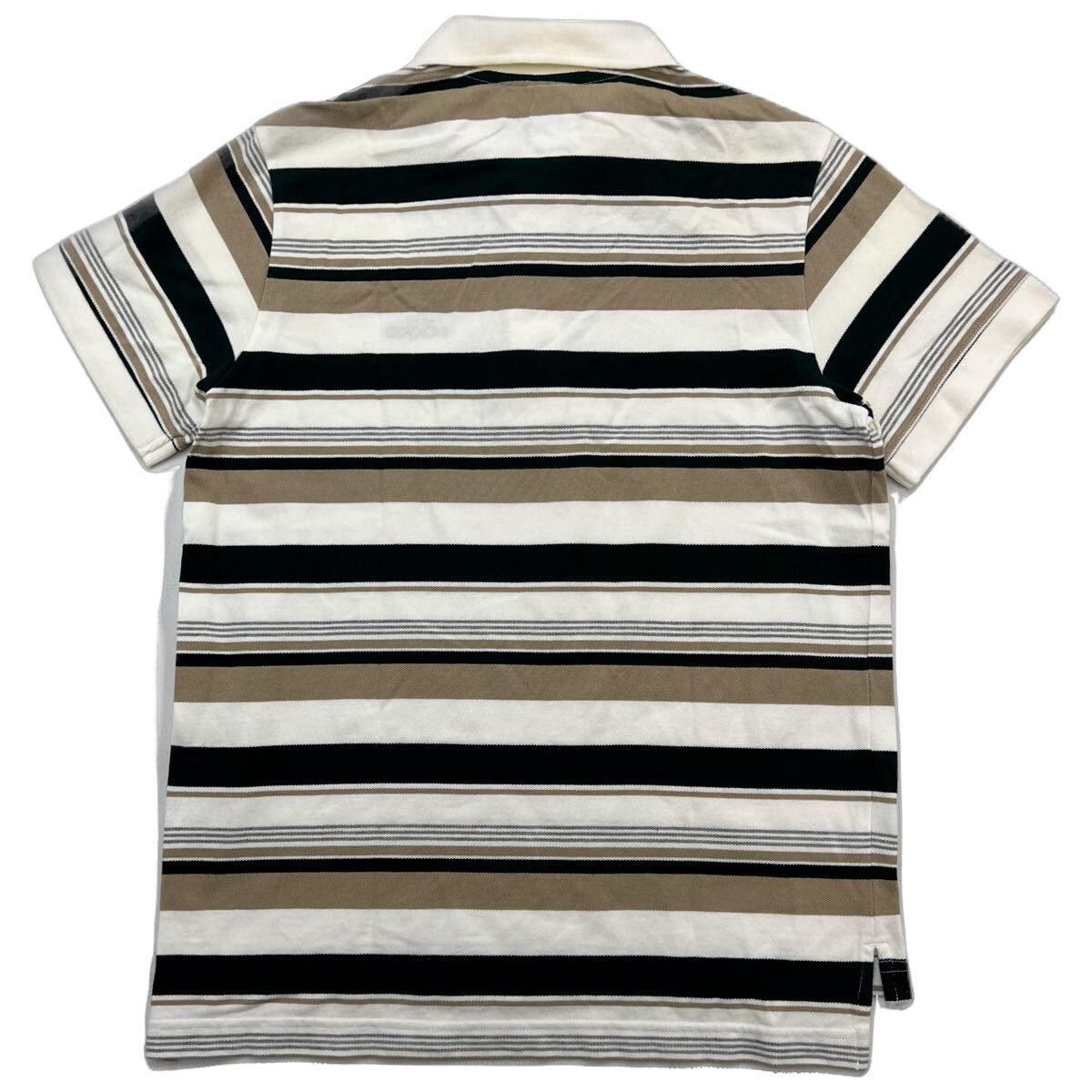 【中古】adidas ☆ デザイン ボーダー 半袖 ポロシャツ ホワイト ブラウン ブラック M 春夏 スポーツ タウンユース 古着 人気 アディダス■BG221