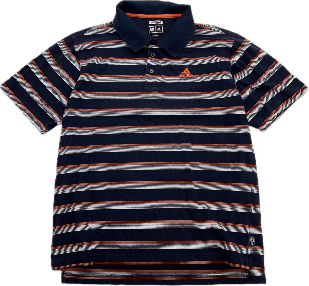 【中古】 adidas GOLF ☆ 半袖 ポロシャツ ネイビー系 オレンジ O 春夏 スポーツ カジュアル 人気 定番 クリマライト アディダス ゴルフ■CA229