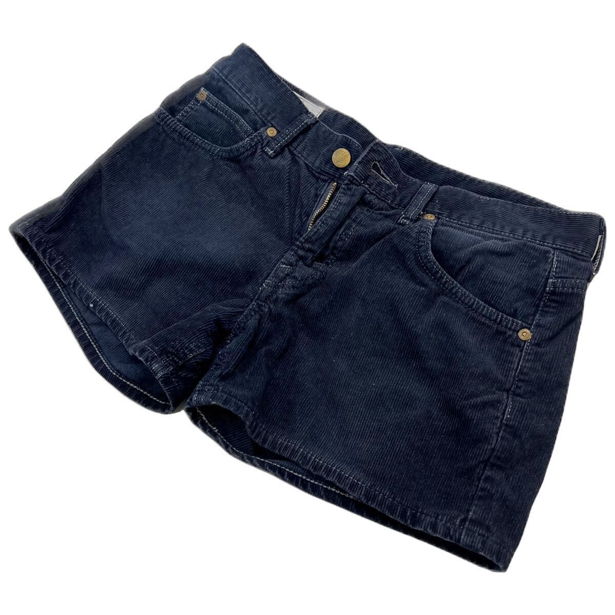 【中古】 Lee ☆ リー LL0420 足長 ショーツ コーデュロイパンツ ショートパンツ ダークネイビー S レディース ギャル 大人カジュアル■Ja7599