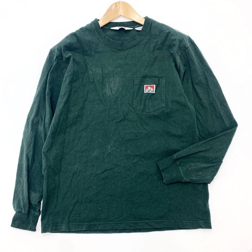 Rakuten - 【中古】ベンデイビス ★ BEN DAVIS 古着らしい風合い◎ ロンT ポケット 長袖 Tシャツ グリーン L アメカジ ストリート スケーター 古着MIX■AD140