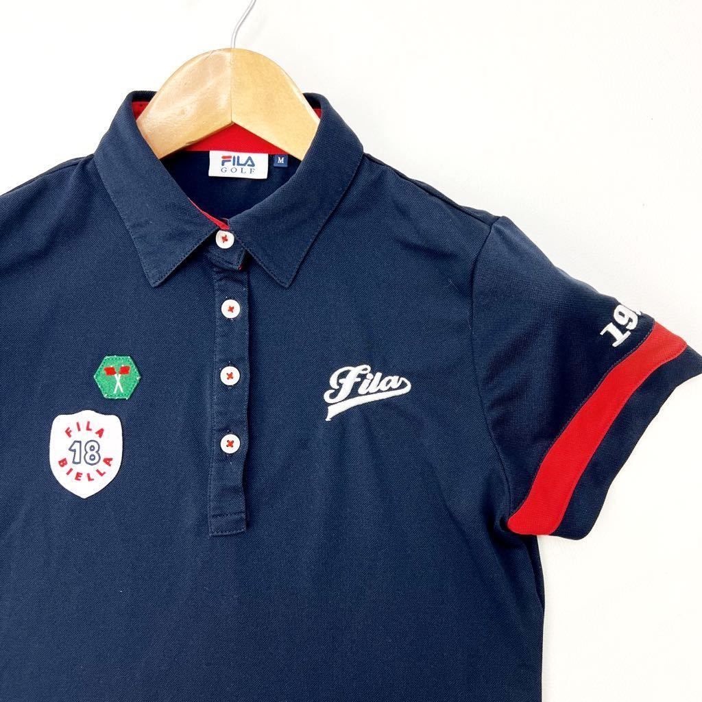 【中古】フィラ ゴルフ ☆ FILA GOLF 半袖 ポロシャツ レディース ネイビー × レッ...