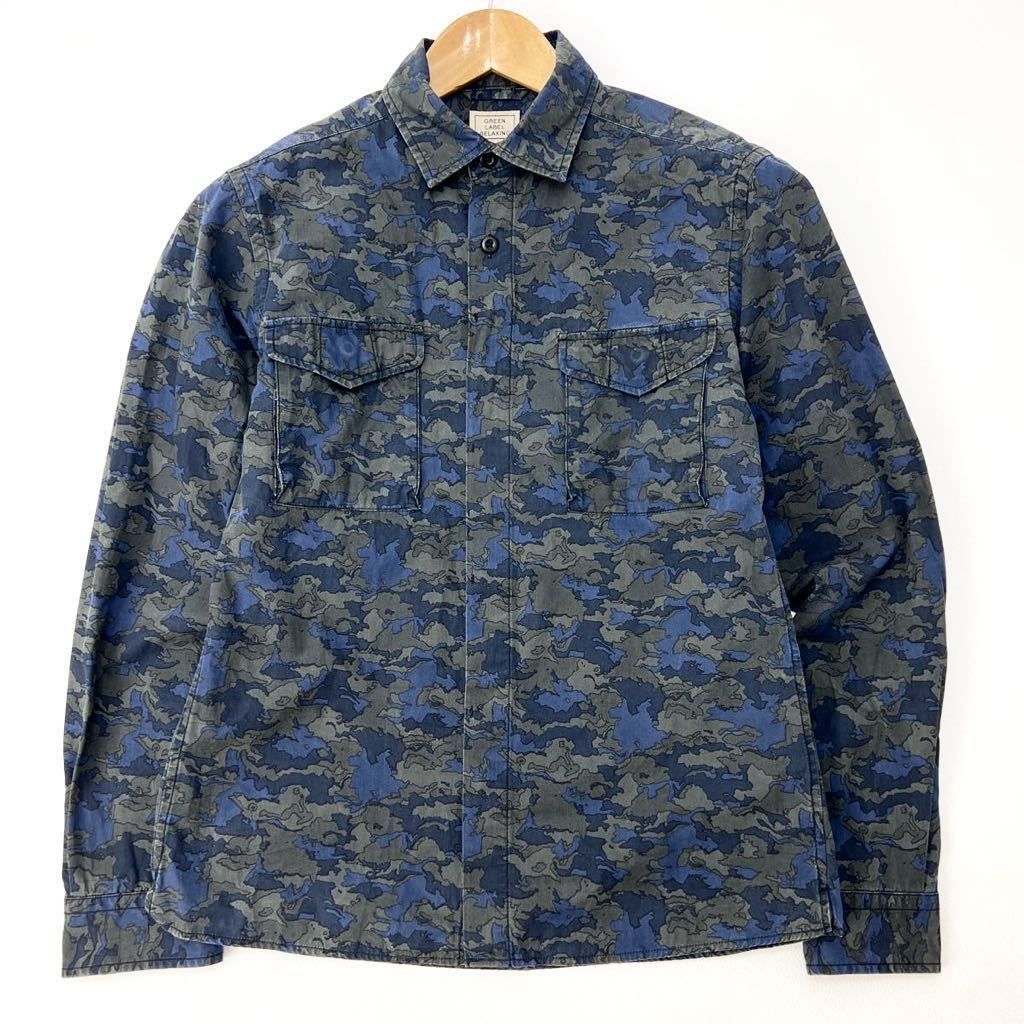Rakuten - 【中古】ユナイテッドアローズ ☆ グリーンレーベルリラクシング 迷彩 ネイビー 系 長袖 シャツ S ミリタリー モード オリジナル柄が最高♪■BF145