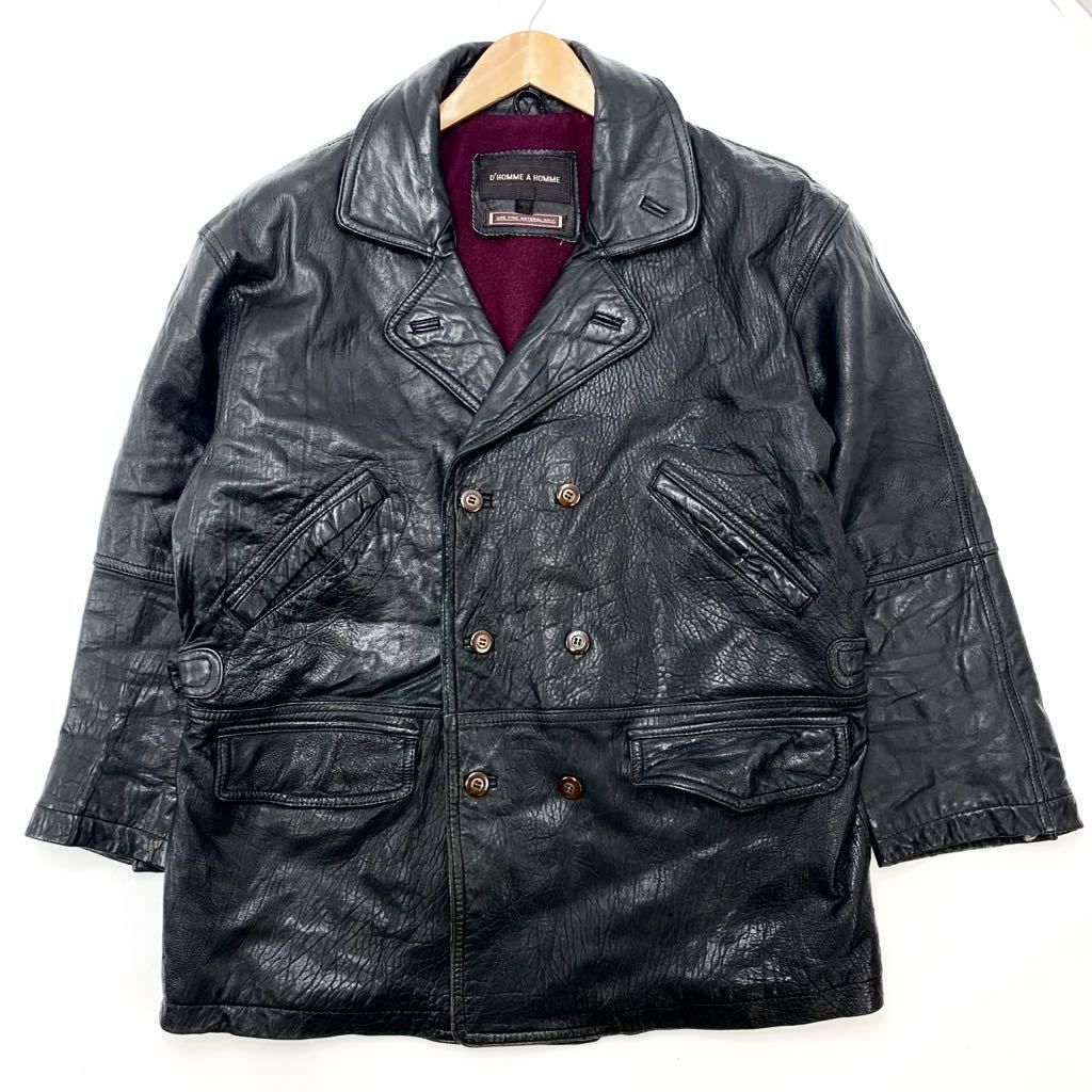 乐天商城 - 【中古】ドムアオム D’HOMME A HOMME カーコート レザージャケット レザーコート 羊革 ラムレザー しなやかな質感の一枚♪ M ブラック■BJ100