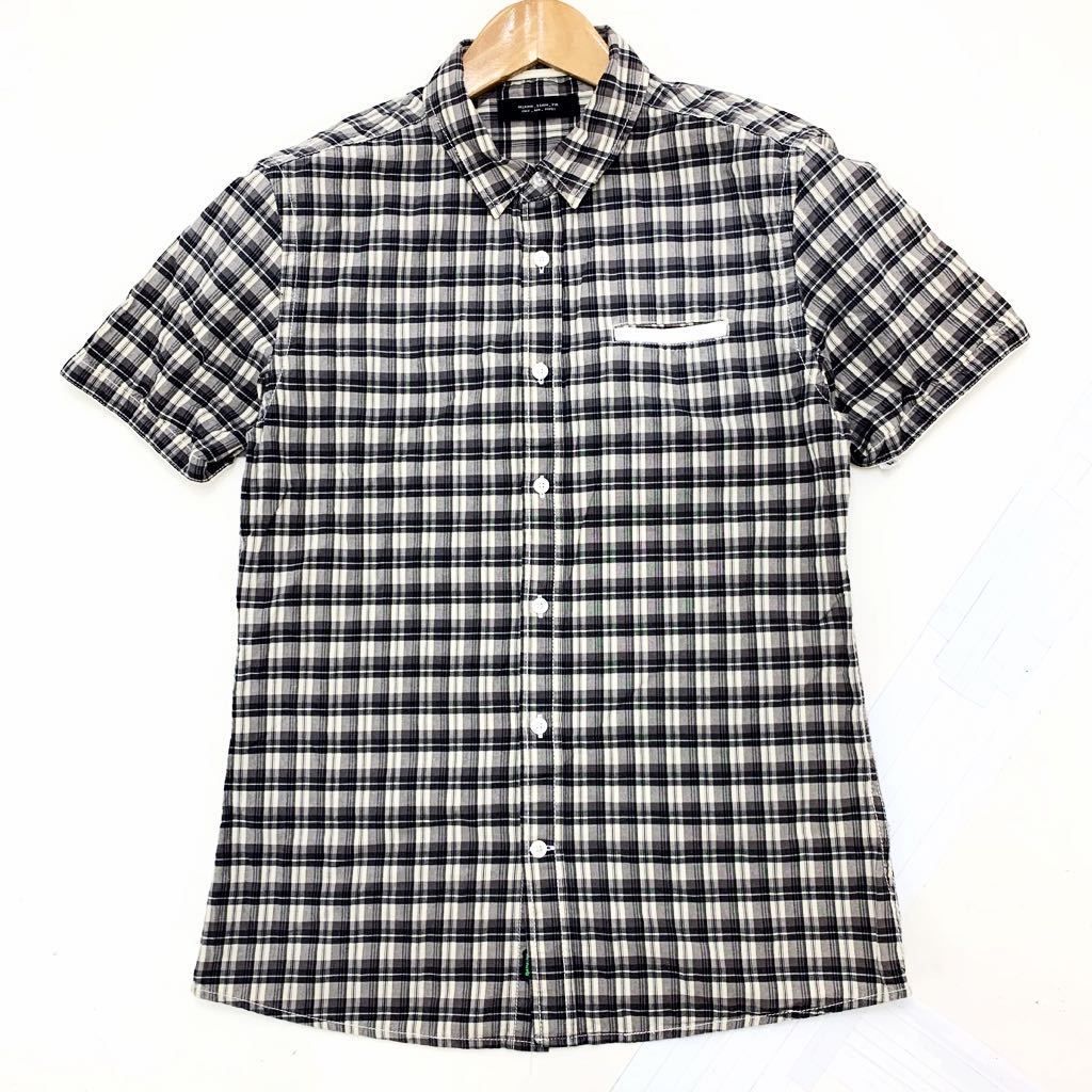【中古】 ジャック&ジョーンズ JACK＆JONES Orlando Bloom FOR チェック柄 半袖シャツ ボタンダウンシャツ M-41 グレー系 細身 スリム■FD102