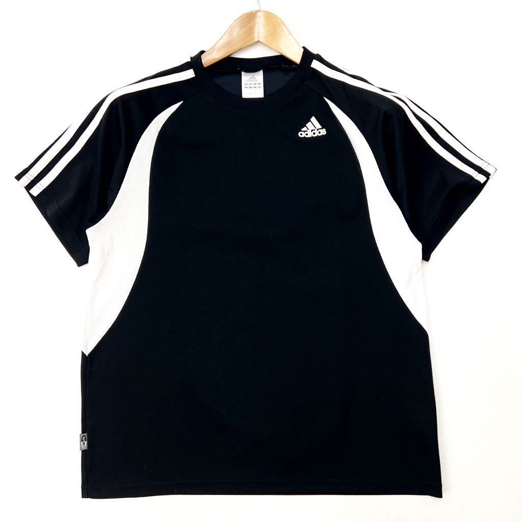 乐天商城 - 【中古】アディダス ☆ adidas ブラック ホワイト 速乾 半袖 Tシャツ M スポーティなデザイン♪ ランニング トレーニング 各種スポーツに◎■A214