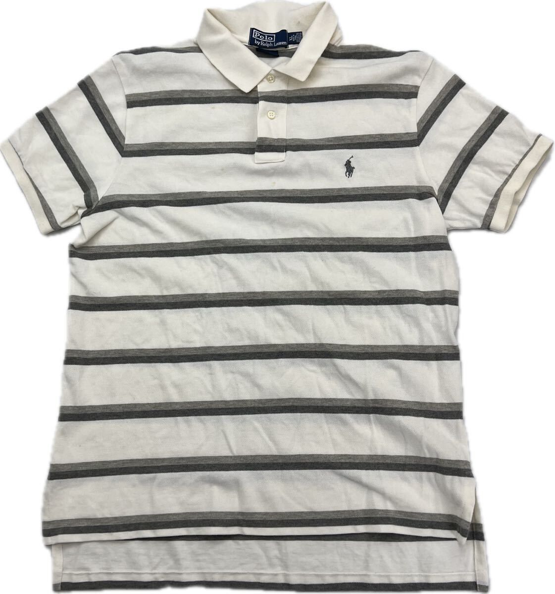 Rakuten - 【中古】POLO RALPH LAUREN ☆ グレー ボーダー ライン ポロシャツ 半袖 XL アメカジ 大人カジュアル 古着 人気 定番 ポロラルフローレン■AF299