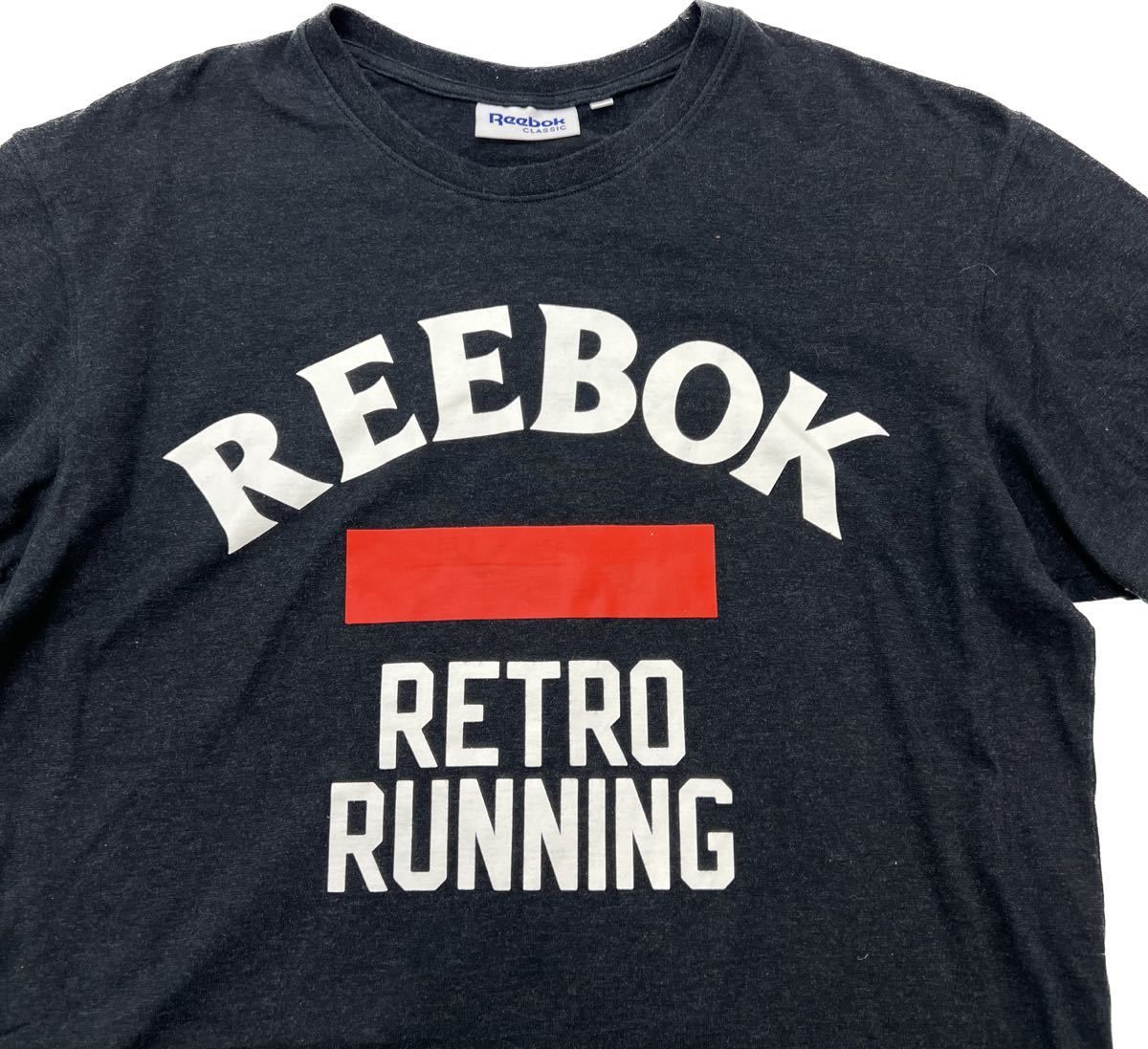 乐天商城 - 【中古】Reebok ☆ CLASSIC 4段プリント◎ 半袖 Tシャツ ブラック 黒 L スポーツ ストリート カジュアル 春夏 古着 クラシック リーボック■BC259